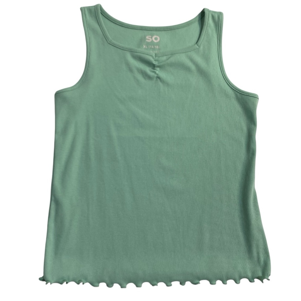 SO Tank Top Mint Green Sleeveless Top with Wavy Hem Girls Size 14